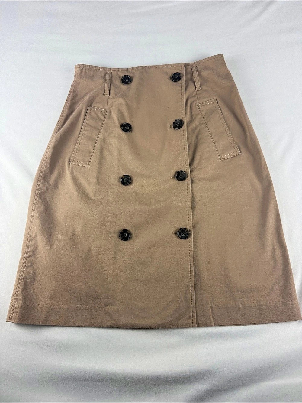 Talbots Brown Button Front Pencil Skirt Women’s 8 Stretch Cotton Khaki